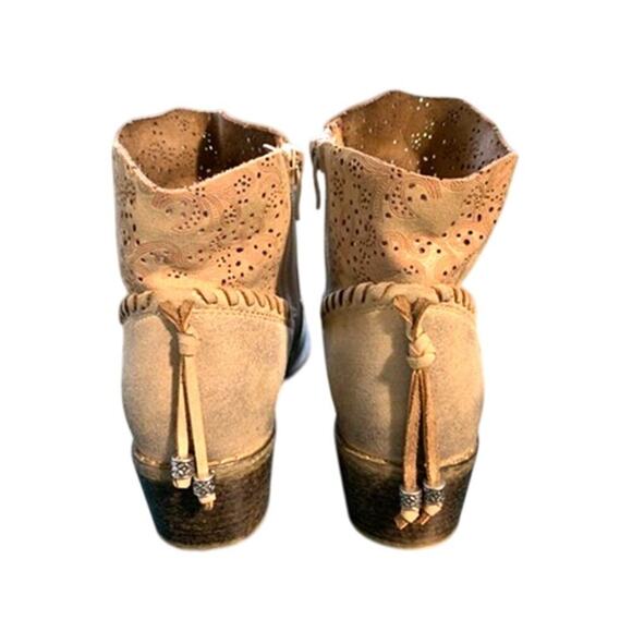 Boutique Corkys Laser Cutout Ankle Bootie 7 Tan Metallic Shimmer Faux Leather - Picture 5 of 6